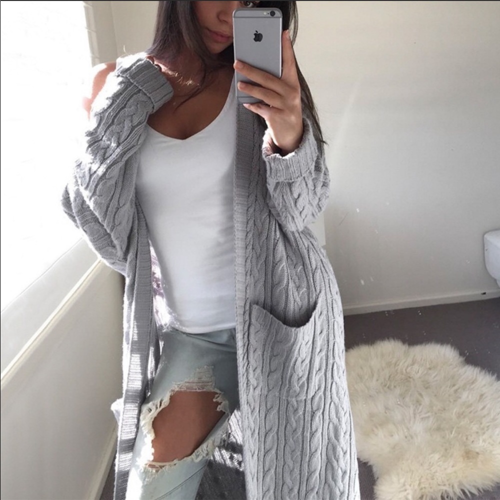Gray cable knit sweater